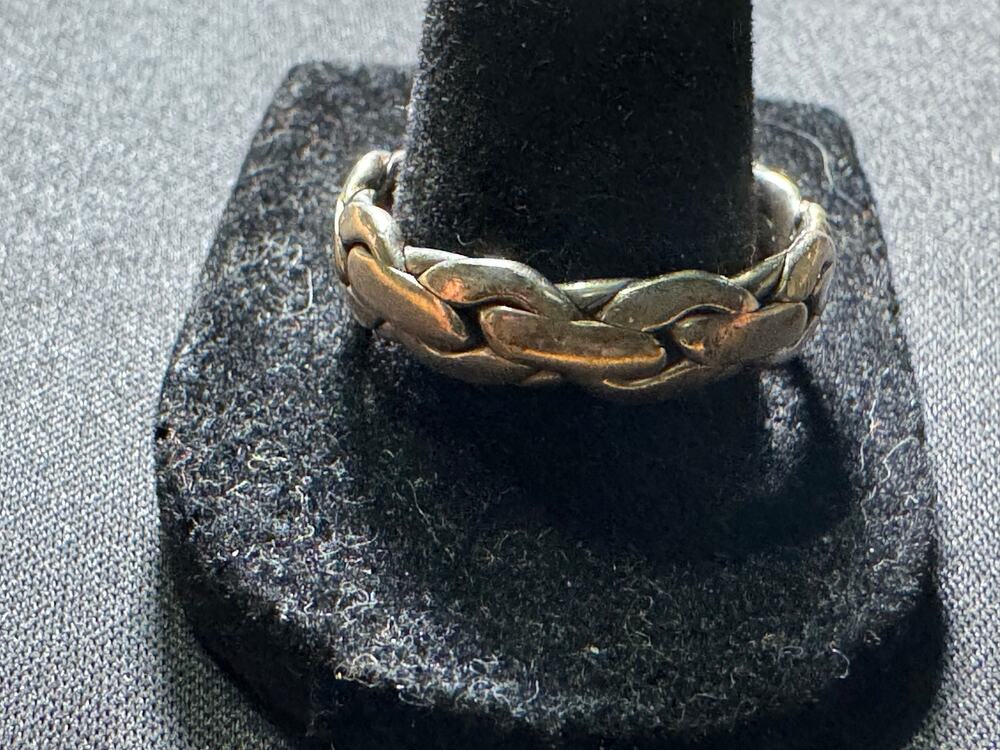 Vintage 925 Silver Flat Woven Braided Link Men’s Ring Size 11.5